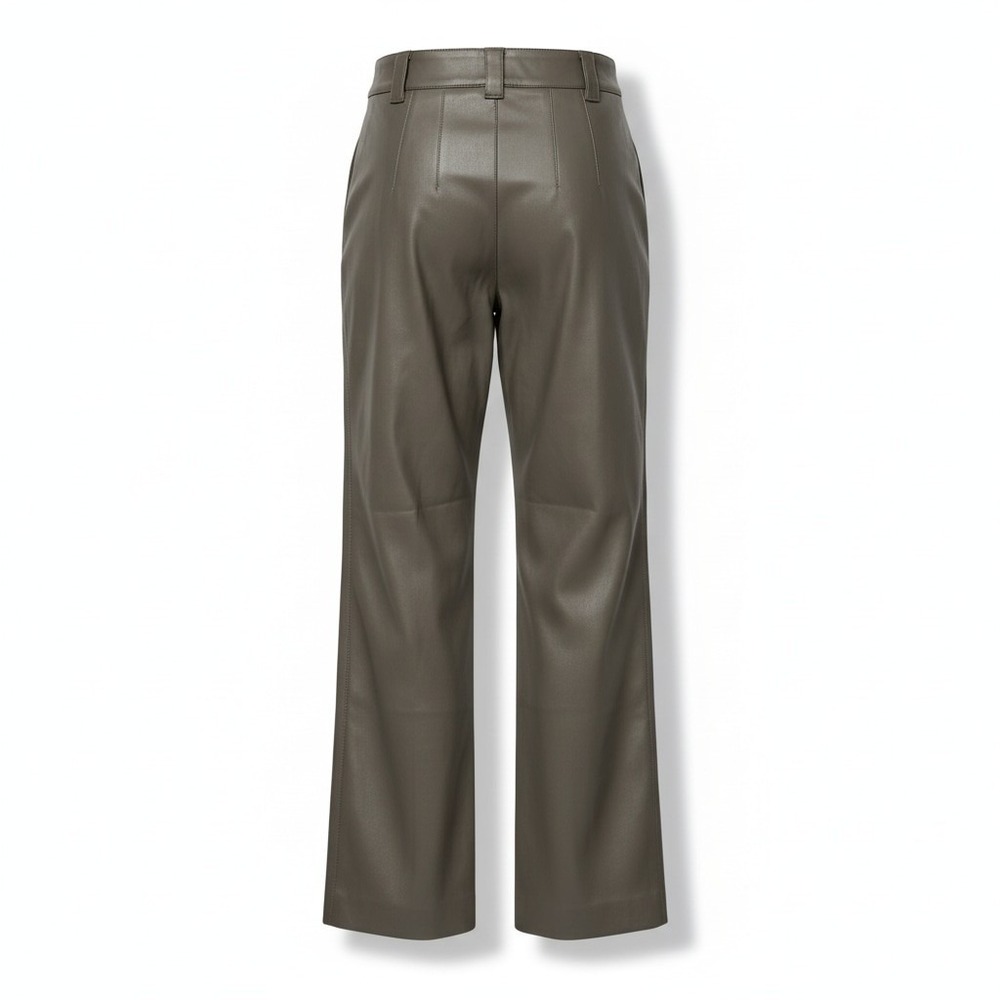 Women's ZARA Olive Faux Leather Trousers XS Sleek Modern Edgy Minimalist Urban - Picture 3 of 10